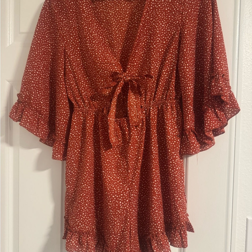 SHEIN Terracotta and White Polka Dot Dress